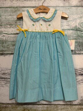 Petit Ami Turquoise Gingham Butterfly Embroidered Sundress & Bloomers 24 Months